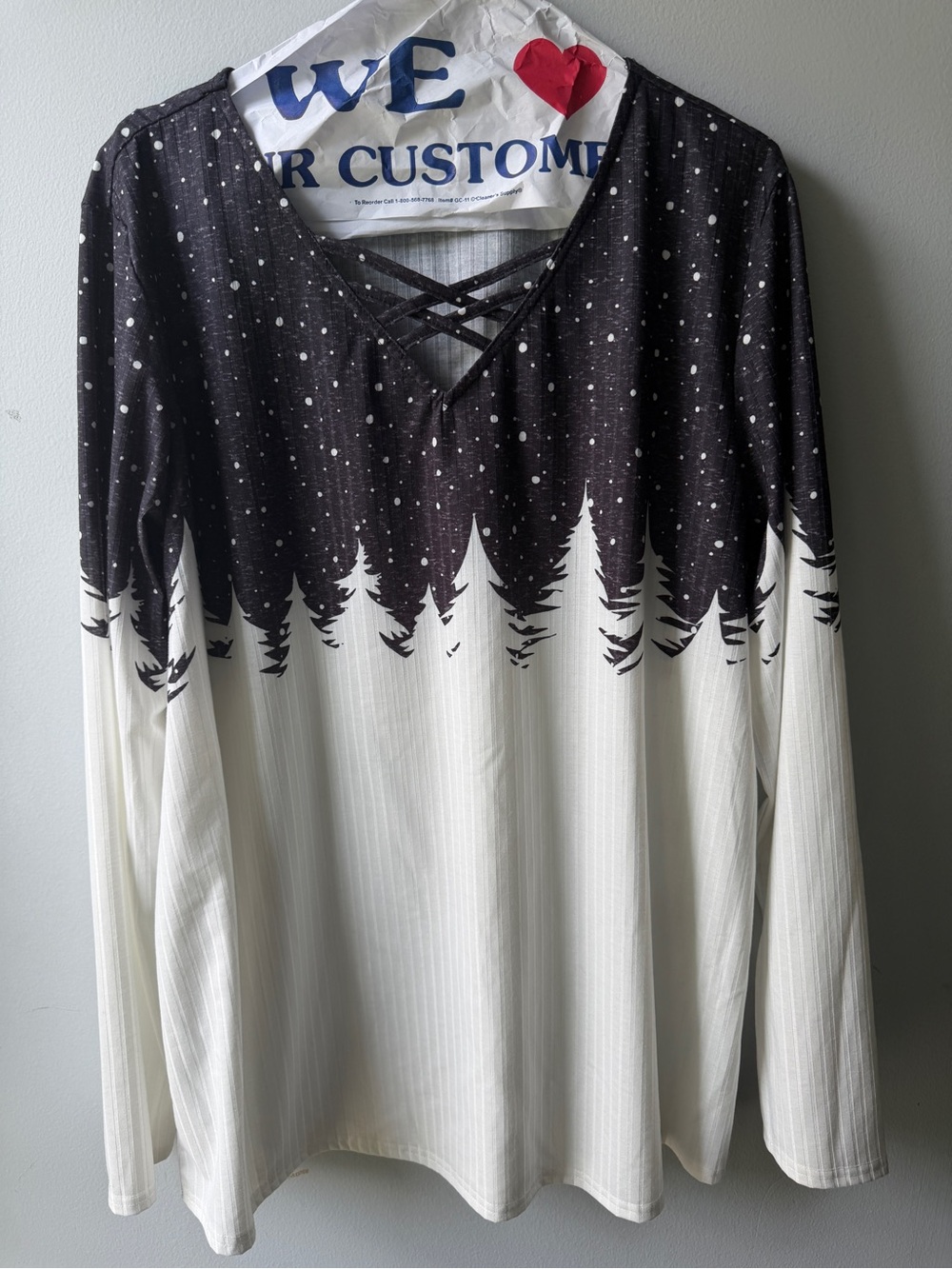 Black and White Forest Print Long Sleeve Top